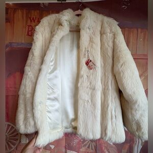Vintage Real Rabbit Fur Jacket – Cream White (Size M)